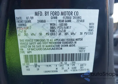 2010 Ford Escape Limited z USA, uszkodzony, nr VIN 1FMCU0EG5AKA03534